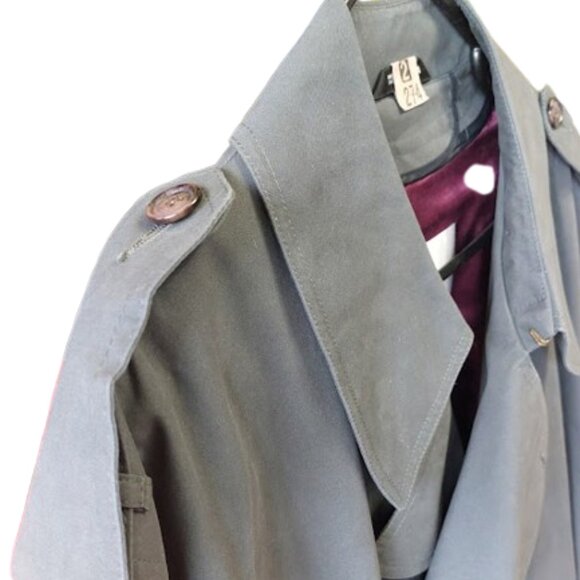 LONDON FOG VINTAGE WOOL Lined Gray Belted Trench Coat Men Size 42 R - Picture 3 of 14